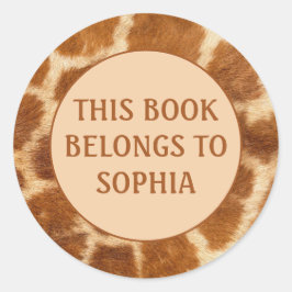 オレンジブラウンキリンプリントブックネームプレートシール ラウンドシール