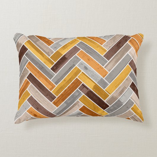 オレンジブラウングレーのヘリンボーンパターン アクセントクッション (正面)