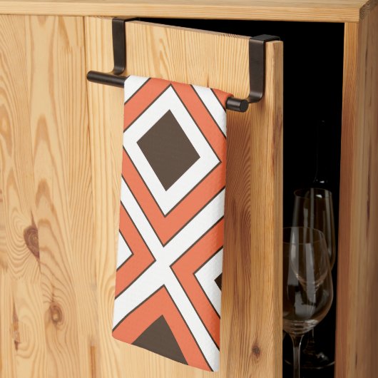 オレンジブラウンダイヤモンドジオメトリック キッチンタオル (三つ折り)