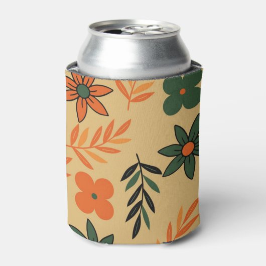 オレンジブラウンフローラ水彩植物飲料 缶クーラー (缶正面)