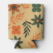 オレンジブラウンフローラ水彩植物飲料 缶クーラー (正面)