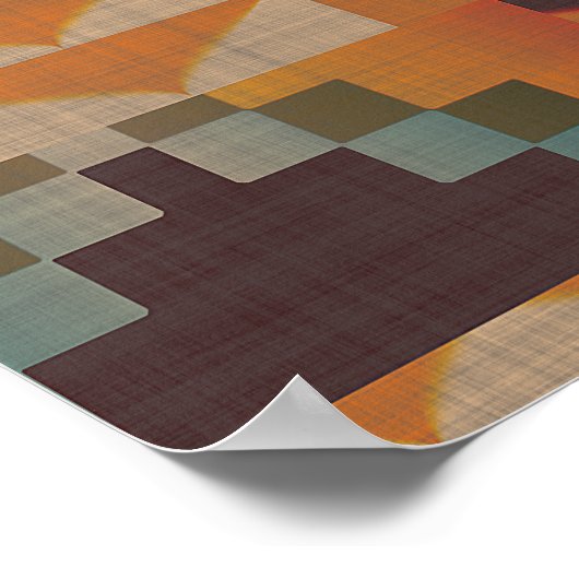 オレンジブラウンレッドティール（緑がかった色）ブルーエスニック部族モザイク ポスター (角)