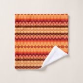 オレンジブラウンレトロ ストライプの バスタオルセット (ウォッシュタオル)