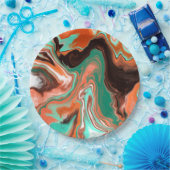 オレンジブラウン抽象芸術アートバースデーパーティー大理石 ペーパープレート (パーティー)