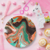 オレンジブラウン抽象芸術アートバースデーパーティー大理石 ペーパープレート (パーティー)