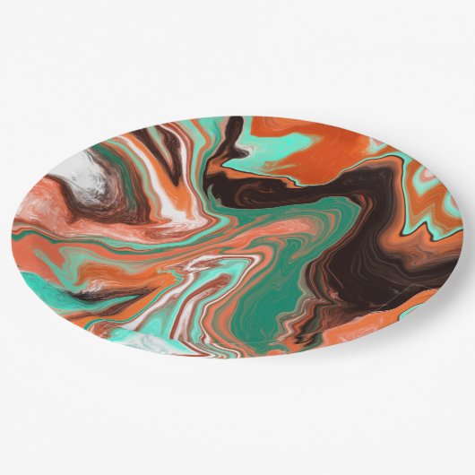 オレンジブラウン抽象芸術アートバースデーパーティー大理石 ペーパープレート (アングル)