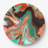 オレンジブラウン抽象芸術アートバースデーパーティー大理石 ペーパープレート (正面)