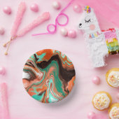 オレンジブラウン抽象芸術アートバースデーパーティー大理石 ペーパーボウル (パーティー)