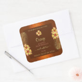 オレンジブラウン製品ラベルイエローハワイアン花 スクエアシール (封筒)