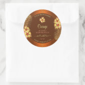 オレンジブラウン製品ラベルイエローハワイアン花 ラウンドシール (バッグ)