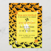 オレンジブラックこうもりハロウィーンパターン招待状 招待状 (正面/裏面)