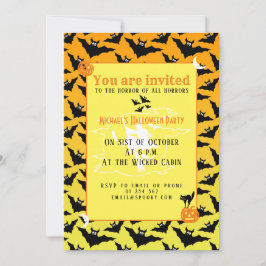 オレンジブラックこうもりハロウィーンパターン招待状 招待状