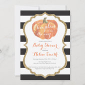 オレンジブラックと金ゴールドカボチャ赤ちゃんシャワー 招待状 (正面)