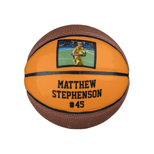 オレンジブラックのフォトバスケットボール ミニバスケットボール (正面)