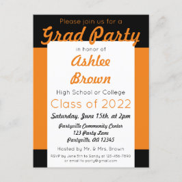 オレンジブラックはっきりしたグラードパーティー卒業 インビテーションポストカード
