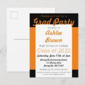 オレンジブラックはっきりしたグラードパーティー卒業 インビテーションポストカード (正面/裏面)