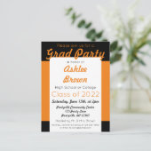 オレンジブラックはっきりしたグラードパーティー卒業 インビテーションポストカード (スタンド正面)