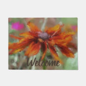 オレンジブラックアイドスーザンフラワーアートウェルカム ドアマット (正面)