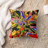 オレンジブラックイエローフラワーアートサイケデリックデザイン クッション (ブランケット)