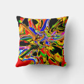 オレンジブラックイエローフラワーアートサイケデリックデザイン クッション (裏面)