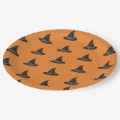 オレンジブラックウィッチハットパターンハローウィンパーティ ペーパープレート (アングル)