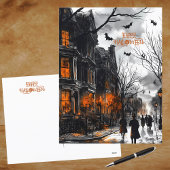 オレンジブラックエリーウォーターカラーハッピーハローウィン シーズンポストカード