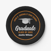 オレンジブラックカスタム卒業2025年度卒業パーティー ペーパープレート (正面)