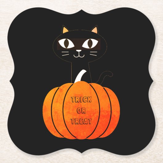オレンジブラックキャットカボチャ不気味ー怖いハロウィン ペーパーコースター (正面)