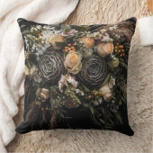 オレンジブラッククリーミーフローラ装飾用クッション クッション (ブランケット)