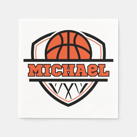オレンジブラッククールバスケットボールスポーツ スタンダードカクテルナプキン (正面)