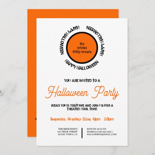 オレンジブラッククールモダンハッピーハローウィンパーティー 招待状 (正面/裏面)