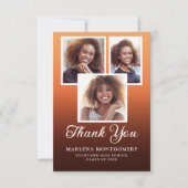 オレンジブラックグラデーション卒業式4写真ありがとう サンキューカード (正面)