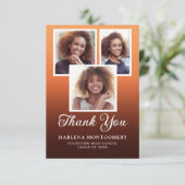 オレンジブラックグラデーション卒業式4写真ありがとう サンキューカード (スタンド正面)