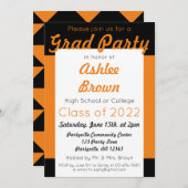 オレンジブラックグラードパーティーはっきりした卒業 招待状 (正面/裏面)