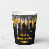 オレンジブラックグリッタードリプスハッピーハローウィン 紙コップ (裏面)