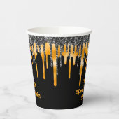 オレンジブラックグリッタードリプスハッピーハローウィン 紙コップ (左)