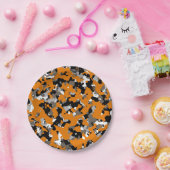 オレンジブラックグレータンカモフラージュ迷彩柄プリントパーティー ペーパープレート (パーティー)