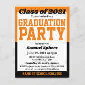 オレンジブラックスクールカラーズ卒業招待状 案内ポストカード (正面)