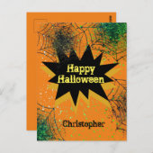 オレンジブラックスパイダーウェブハッピーハローウィン ポストカード (正面/裏面)