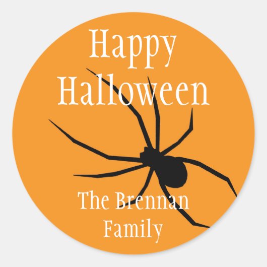 オレンジブラックスパイダーハロウィーン名前をカスタムするギフトラベル ラウンドシール (正面)