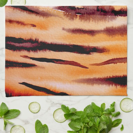 オレンジブラックタイガーアニマルプリント キッチンタオル (折り畳み)