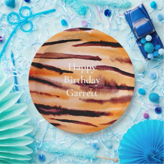 オレンジブラックタイガーアニマルプリント ペーパープレート (パーティー)