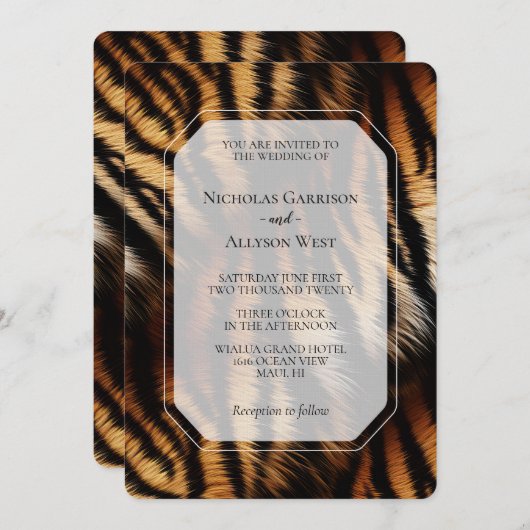 オレンジブラックタイガーストライプアニマルプリント結婚ズ 招待状 (正面/裏面)