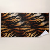 オレンジブラックタイガーストライプアニマルプリント ビーチタオル (正面)