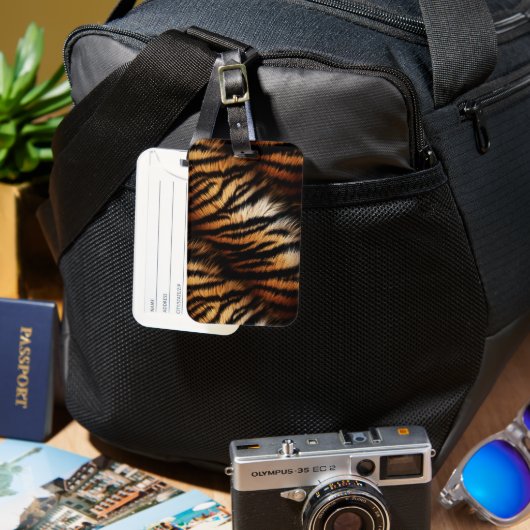 オレンジブラックタイガーストライプアニマルプリント ラゲッジタグ (正面&裏面)