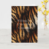 オレンジブラックタイガーストライプズアニマルクリスマス カード (黄色い花)