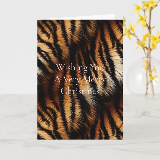 オレンジブラックタイガーストライプズアニマルクリスマス カード (黄色い花)
