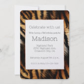 オレンジブラックタイガーストライプズアニマル誕生日 招待状 (正面)