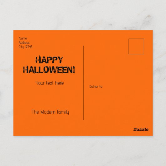 オレンジブラックタイポグラフィモダンハッピーハローウィン ポストカード (裏面)