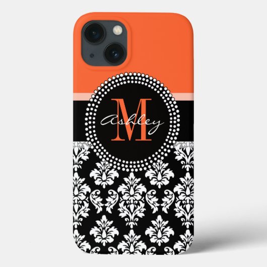 オレンジブラックダマスクパターンモノグラム Case-Mate iPhoneケース (裏面)